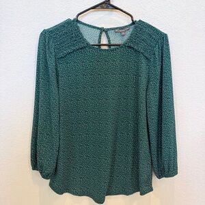 Adrianna Papell Teal Blouse with Smocked Shoulders